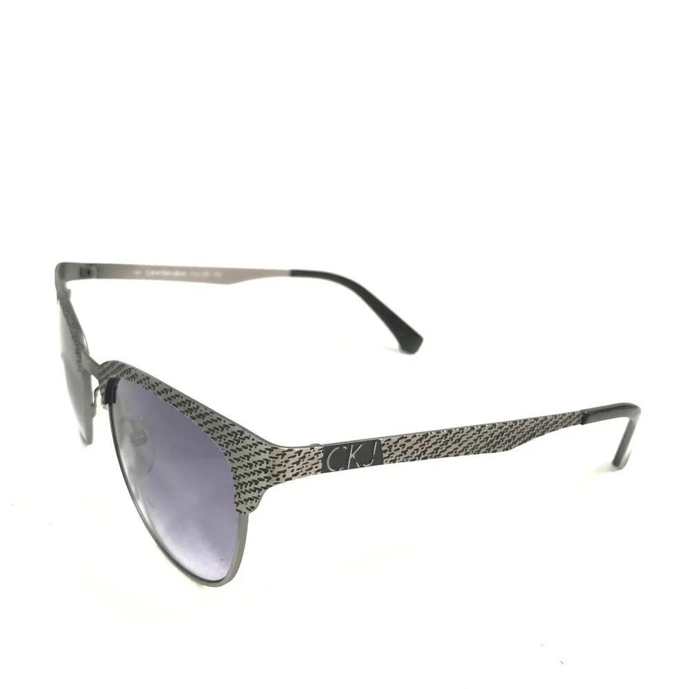 Calvin Klein Jeans Sunglasses CKJ114S 006 Gray Round Frames with Purple Lenses